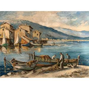 Martigues, Signed Joseph Guenard, Circa 1950/60, Paysage Provençale, Méditerranée.