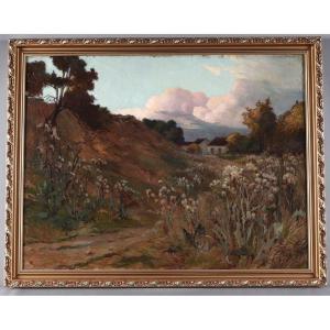 Student Of Claude Monet: Léon Broquet, Large Painting 101 Cm, 19th Century