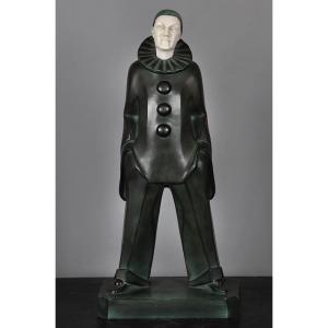 Max Le Verrier, Chryselephantine 45 Cm, Bronze, Art Deco, Pierrot