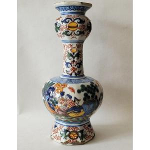 Delft Polychrome Earthenware Bottle Vase - Circa 1800