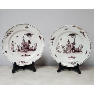 1 Pair Earthenware Plates From Saint Omer - 18th Century.  Promo Jusqu'au 30 Avril 2026