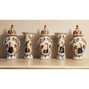 Delft Earthenware – Series Of 5 Signed Pieces - 18th Century