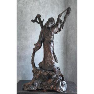 Warrior Sculpture With Japanese Sword (katana) 19th Century - Hardwood
