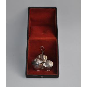 Silver Mustard And Salt And Pepper Set - France. 