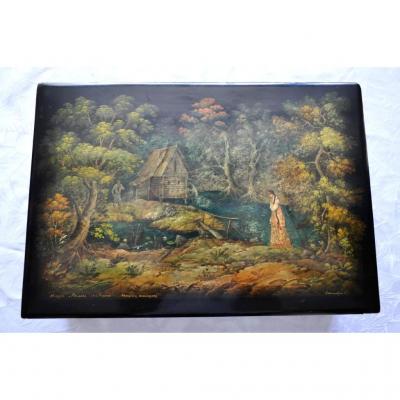 Large Lacquered Box - Russian - Early 20th. Promo Jusqu'au 30 Avril 2026
