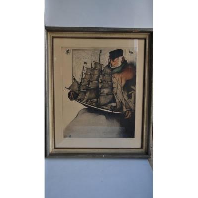 Langasken - Painting - Signed Etching - 20th Century. Promo Jusqu'au 30 Avril 2026