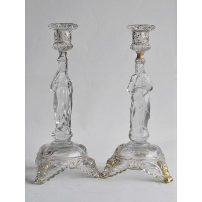 Pair Of Signed Candlesticks - Val Saint Lambert - XXth.