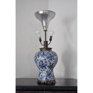 Delftware Vase Mounted As A Lamp Circa 1700.  