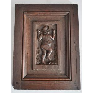 Carved Wooden Panel With Character Decor