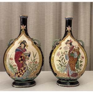 Pair Of Ceramic Vases With Japanese Decoration, Circa 1900
