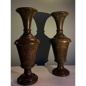 Large Pair Of Serpentine Vases From Cornwall, England, Late 19th Century.