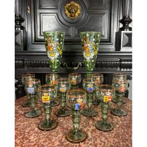 Bohemian Manufacture, Set Of Glassware With Coat Of Arms, Circa 1890. 