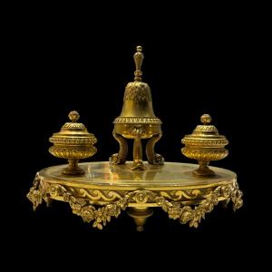 Louis XVI Style Inkwell In Gilt Bronze, Circa 1880