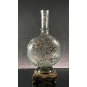 Frosted Glass Gourd-shaped Vase With Floral Decoration, Circa 1890