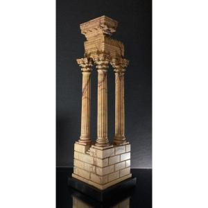 Important Model Of The Temple Of Vespasian In Giallo Antico - Grand Tour, 19th Century.