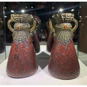 Pair Of Art Nouveau Ceramic Vases By Josef Strnact, Austria Circa 1900