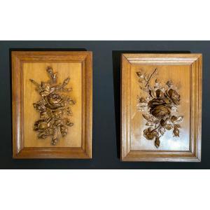 Pair Of Still Lifes Carved In High Relief, France Nineteenth