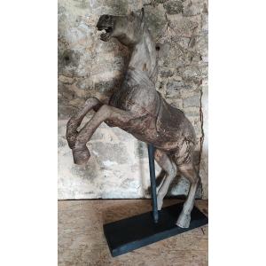 Old Natural Wood Carousel Horse