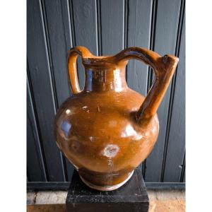 Pitcher Jar Jug Orjol Glazed Terracotta XIXth From South West France 