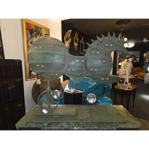 Modern Sculpture In Patinated Iron By Henri Terres, 1992