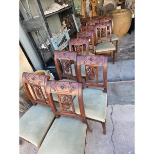 Set Of 12 Walnut Chairs, Empire Period