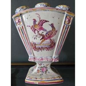 Tulipière Spade Flowers In Earthenware East France Signed Aprey