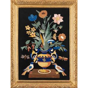 Bouquet With Birds - Painting In Hard Stone Marquetry