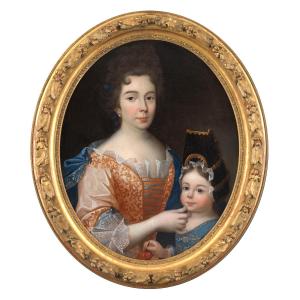 Portrait Of A Mother And Daughter – French School, Early 18th Century