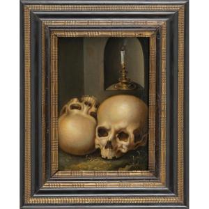 Vanitas With Skulls And Candle – 17th Century Flemish School