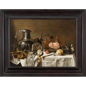 Still Life With A Pitcher, A Silver Cup, A Ham, And A Carnation. Workshop Of Pieter Claesz 