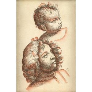 Study Of Two Heads, After French School Of The 17th Century Around 1630–1650.