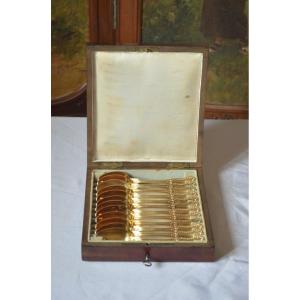 Series Of 12 Vermeil Dessert Spoons In Their Case, 19th Century