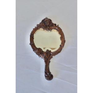 Hand Mirror In Walnut Art Nouveau Period