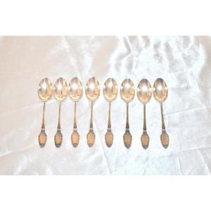 Series Of 8 Moka Spoons In Sterling Silver Late 19th Century