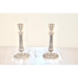 Pair Of Candlesticks In Sterling Silver Early 19th Century