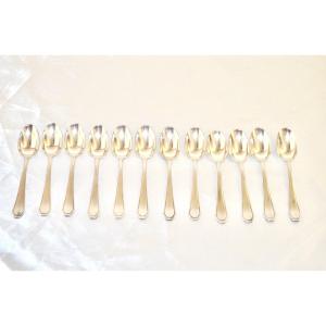Suite Of 12 Art Deco Mocha Spoons In Sterling Silver