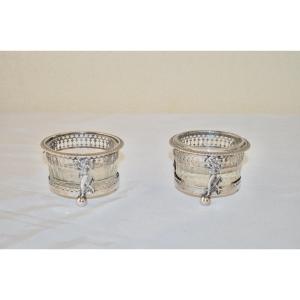 Pair Of Salt Cellars In Sterling Silver Late 18th Century 