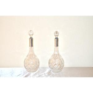 Pair Of Decanters In Baccarat Crystal And Sterling Silver
