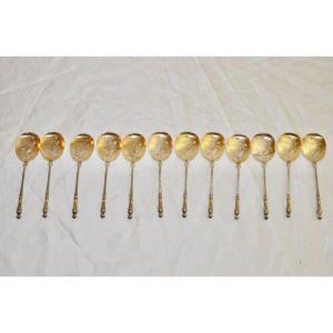 Suite Of 12 Ice Cream Spoons In Sterling Silver Art Nouveau