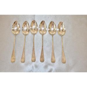 Set Of 6 Sterling Silver Dessert Spoons 