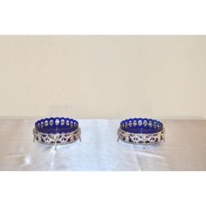 Pair Of 19th Century Sterling Silver And Crystal Table Planters