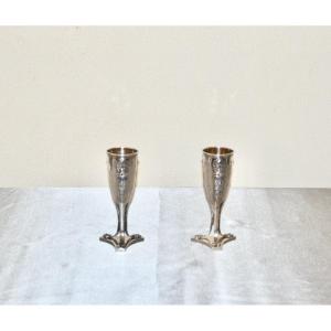 Pair Of Solid Silver Vases By Georges Falkenberg Late 19th Century