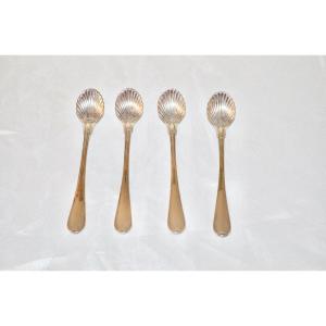 Set Of 4 Large Salt Shovels In Solid Silver, Early 19th Century