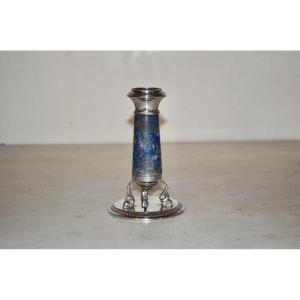 Solid Silver And Lapis Lazuli Candlestick, Late 19th Century 
