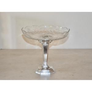 Solid Silver And Cut Crystal Footed Bowl, Late 19th Century 