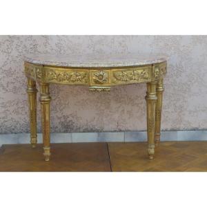 Large Louis XVI Period Half-moon Giltwood Console Table 