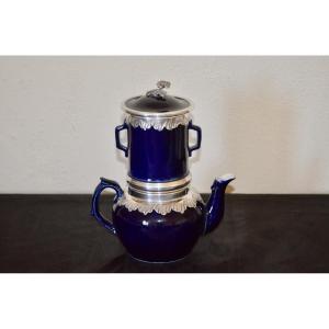 Solid Silver And Porcelain Teapot By Saglier 19th Century