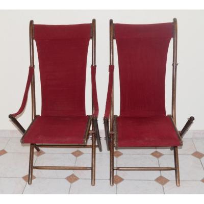 Pair Of Folding Long Chairs 19th Century