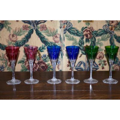 6 Colored Wine Glasses In Baccarat Crystal