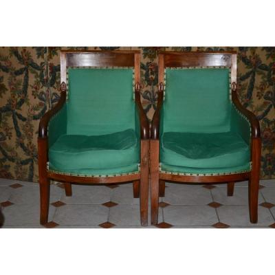 Pair Of Restoration Period Bergères In Walnut